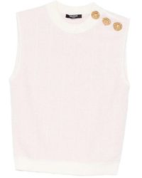 Balmain - Tweed Crop Top With Buttons - Lyst