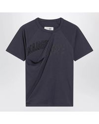 MM6 by Maison Margiela - Midnight Cotton Jersey T-Shirt With Distressed Detail - Lyst