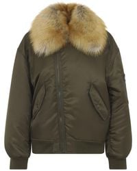 Saint Laurent - Kaki Vert Shearling Bomber - Lyst
