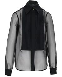 Elisabetta Franchi - Long-Sleeve Stretch Cotton Peplum Shirt Featuring Logo-Embellished Buttons - Lyst
