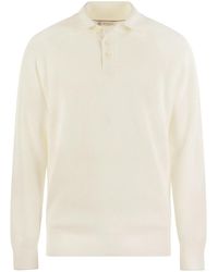 Brunello Cucinelli - Cotton Rib Knit Polo Shirt With Long Raglan Sleeve - Lyst