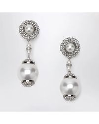 Alessandra Rich - Silvertone Clip Earrings With Pearl And Crystal Pendant - Lyst