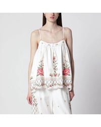 FARM Rio - Linenblend Top With Floral Embroidery - Lyst