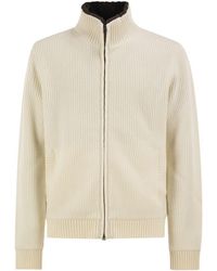 Herno - Pure Wool Knit Jacket With High Collar And Faux Fur Lining - Lyst