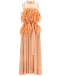 Alberta Ferretti - Chiffon And Feather Dress - Lyst