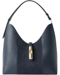 Furla - Medium Suede-Panelled Leather Shoulder Bag - Lyst