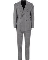 BOSS - Virgin Wool Double-Breasted Suit With Check Pattern - Lyst