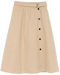 Prada - Button-Detail Belted Cotton Midi Skirt - Lyst
