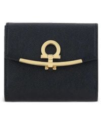Ferragamo - Hammered Leather Gancini Compact Wallet - Lyst