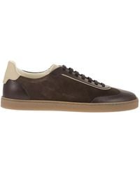 Brunello Cucinelli - Low-Top Leather And Suede Sneakers With Contrasting Details - Lyst