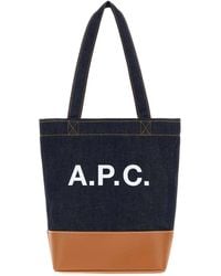 A.P.C. - Two-Tone Denim And Leather Axelle Shopping Bag - Lyst