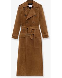 Saint Laurent - Long Double-Breasted Suede Trench Coat - Lyst