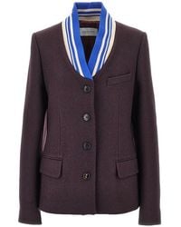 Dries Van Noten - Aubergine Jacket With Striped Shawl Collar - Lyst