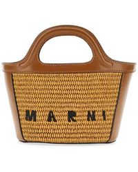 Marni - Two-Tone Leather And Straw Tropicalia Handbag - Lyst