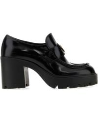 Prada - Leather Heeled Loafers - Lyst