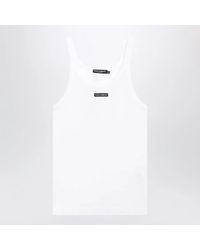Dolce & Gabbana - Dolce&Gabbana Ribbed Cotton Tank Top With Logo Patch - Lyst
