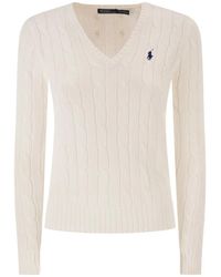 Polo Ralph Lauren - Cotton Cable Knit Jumper With V-Neck - Lyst