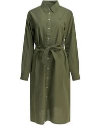 Polo Ralph Lauren - Chemisier Midi Dress With Logo - Lyst
