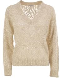 Brunello Cucinelli - Openwork Mohair Sweater With Sequins - Lyst