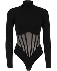 Elisabetta Franchi - Knitted Bodysuit With Corset-Inspired Tulle Insert - Lyst