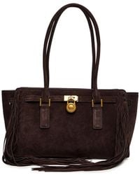 Michael Kors - Hamilton Moderne Small Suede Logo Satchel With Fringes - Lyst