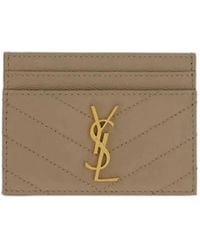 Saint Laurent - Matelassé Leather Card Holder With Logo - Lyst
