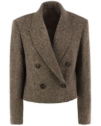 Brunello Cucinelli - Double-Breasted Herringbone Blazer With Subtle Shimmer - Lyst