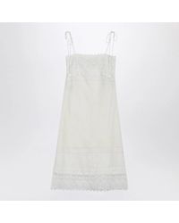 Valentino - Ivory Linen Midi Dress With Sangallo Embroidery - Lyst