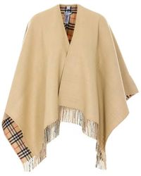 Burberry - Check Pattern Reversible Design V-Neck Open Front Draped Design Fringed Edge - Lyst