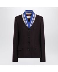 Dries Van Noten - Aubergine Jacket With Striped Shawl Collar - Lyst