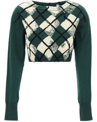 Burberry - Argyle Fine-Knit Cropped Sweater - Lyst