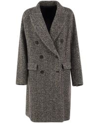 Brunello Cucinelli - Double-Breasted Herringbone Wool Coat With Sequins - Lyst