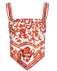 Dolce & Gabbana - Dolce & Gabbana Majolica-Print Silk Twill Bustier Top - Lyst