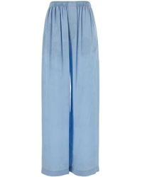 Balenciaga - Light Blue Silk Wide-leg Pant - Lyst