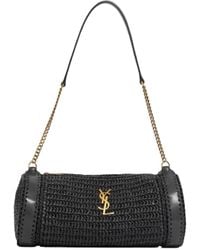 Saint Laurent - Raffia And Leather Cassandre Shoulder Bag - Lyst