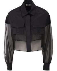 Elisabetta Franchi - Cropped Cotton Shirt With Silk Organza Inserts - Lyst
