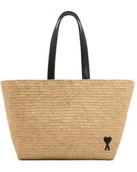 Ami Paris - Natural Raffia Tote With Leather Logo Handles - Lyst