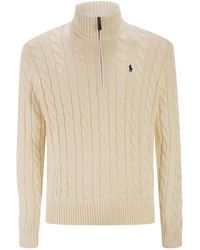Polo Ralph Lauren - Cotton Cable Knit Jumper With Zip Fastening - Lyst