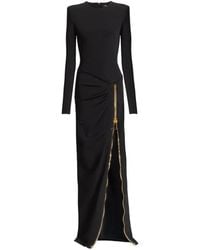 Balmain - Long Sleeves Zipped Compact Jersey Long Dress - Lyst