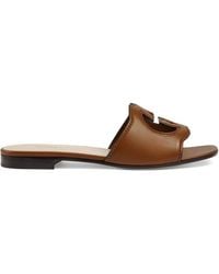 Gucci - Interlocking G Cut-out Leather Sliders - Lyst
