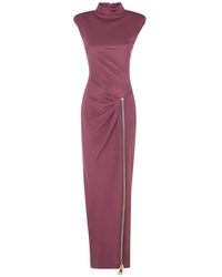 Balmain - Zipped Compact Jersey Slit Long Dress - Lyst