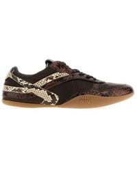 Miu Miu - Nylon And Python Print Leather Sneakers - Lyst