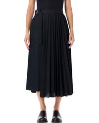 Sacai - Pleated Wool Wrap Midi Skirt - Lyst