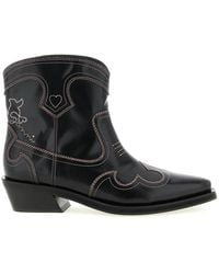 Ganni - 'Low Shaft Embroidered Western' Ankle Boots - Lyst