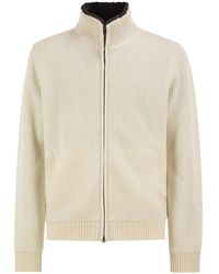 Herno - Pure Wool Knit Jacket With High Collar And Faux Fur Lining - Lyst