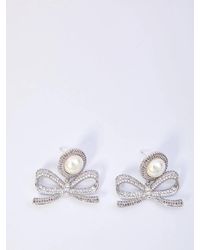 Self-Portrait - Self Portrait Pearl Bow Drop Earrings - Lyst