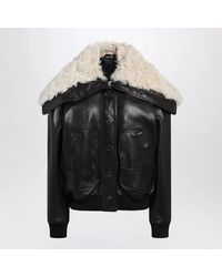 The Attico - Leather Bomber Jacket With Shearling Collar - Lyst