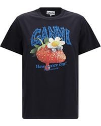 Ganni - Strawberry Cotton T-Shirt - Lyst