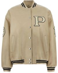Prada - Logo-Appliqué Leather Bomber Jacket - Lyst