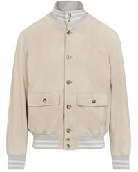 Ralph Lauren - Champegne Suede Bomber Jacket - Lyst